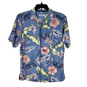 Tommy Bahama Medium Mens Hawaiian Shirt Button-Up Floral Short Sleeve Silk Blend